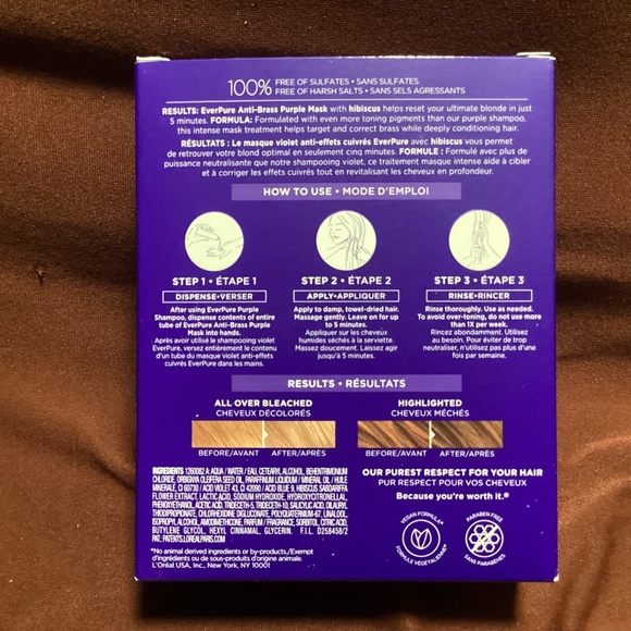 L'Oreal Ever Pure Anti-Brass Purple Mask Extra Pure Toning Rinse Out Treatments - Picture 5 of 10